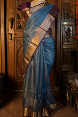 Organza Checked Grey saree