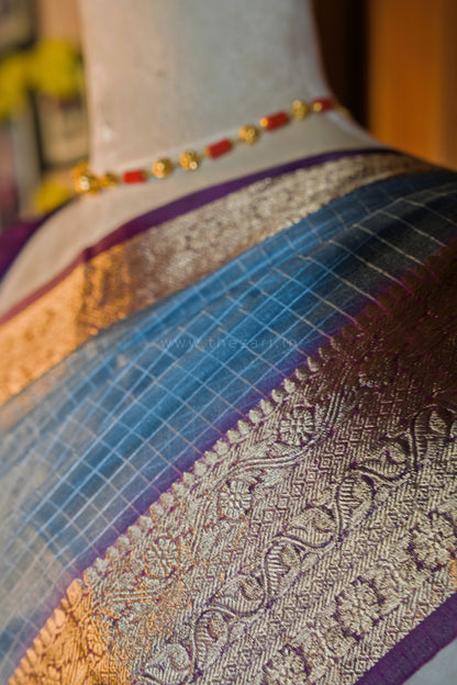 Organza Checked Grey saree