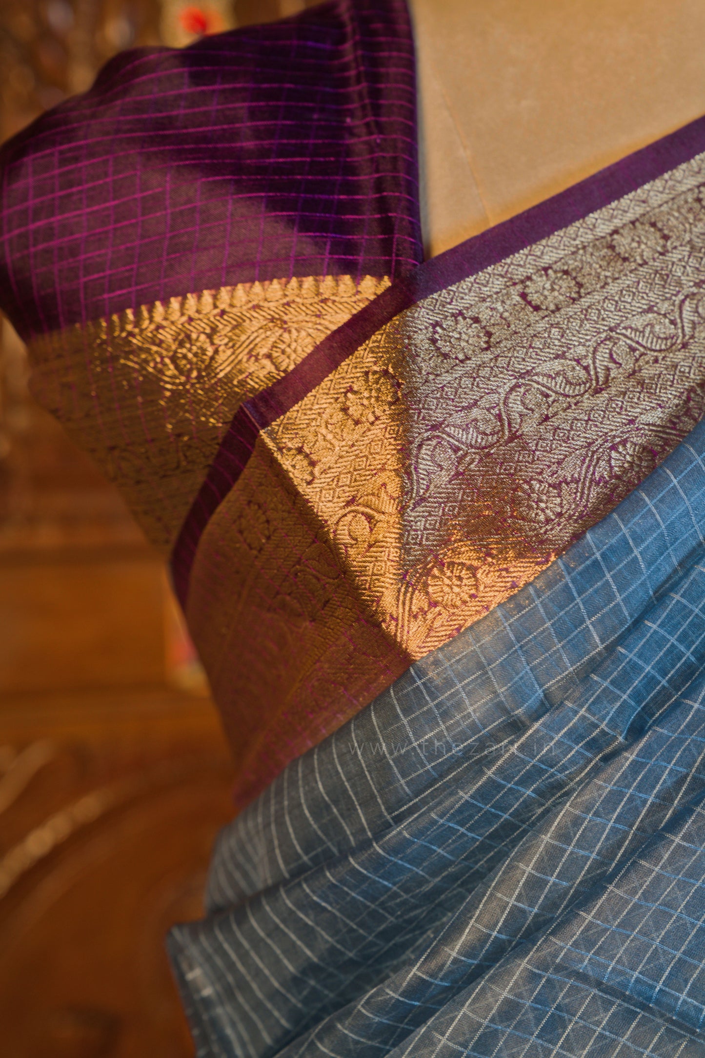 Organza Checked Grey saree