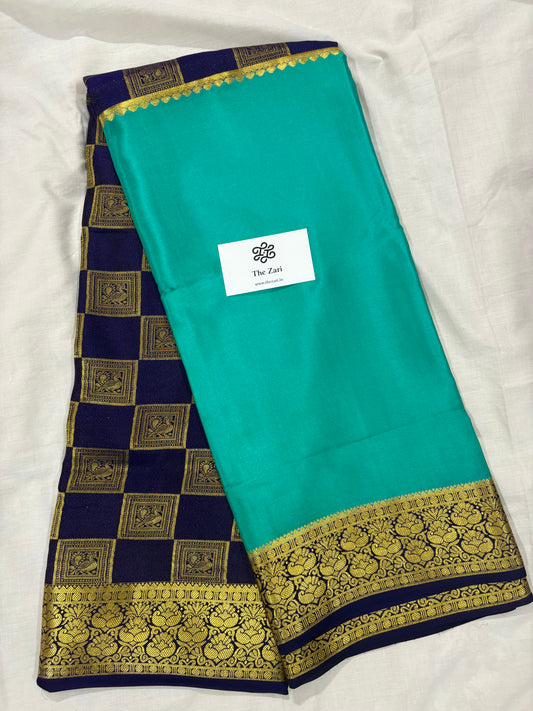 Pure Mysore Silk Saree in Half and Half Peacock Pattern 120GSM