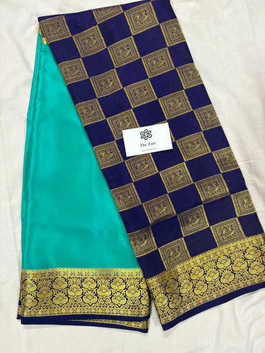 Pure Mysore Silk Saree in Half and Half Peacock Pattern 120GSM