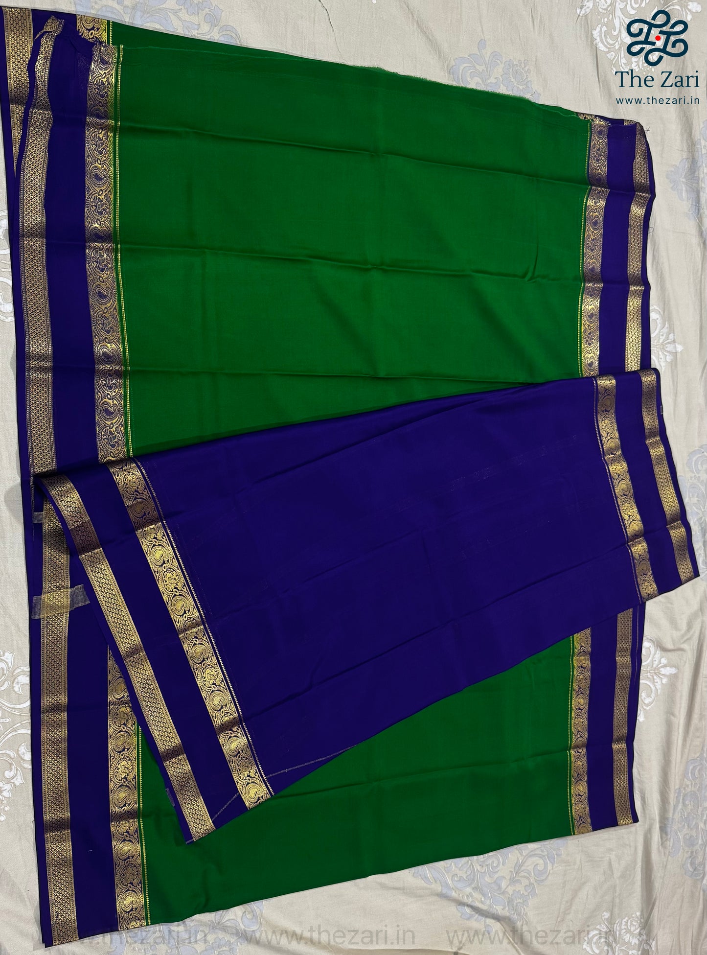 Pure  Mysore crepe silk - Green & Blue