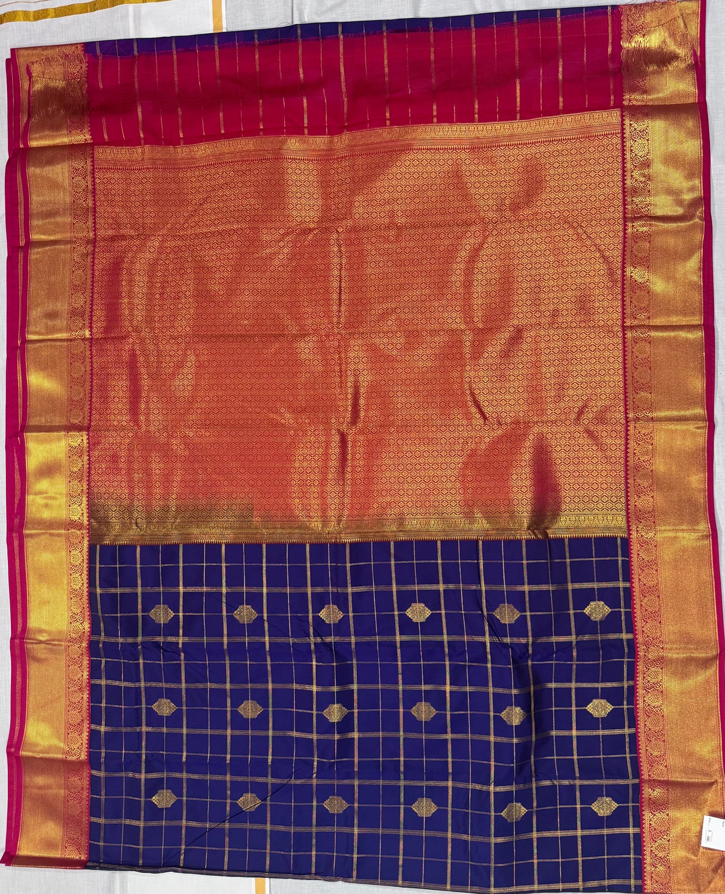 Semi kanchivaram silk saree dark blue and red
