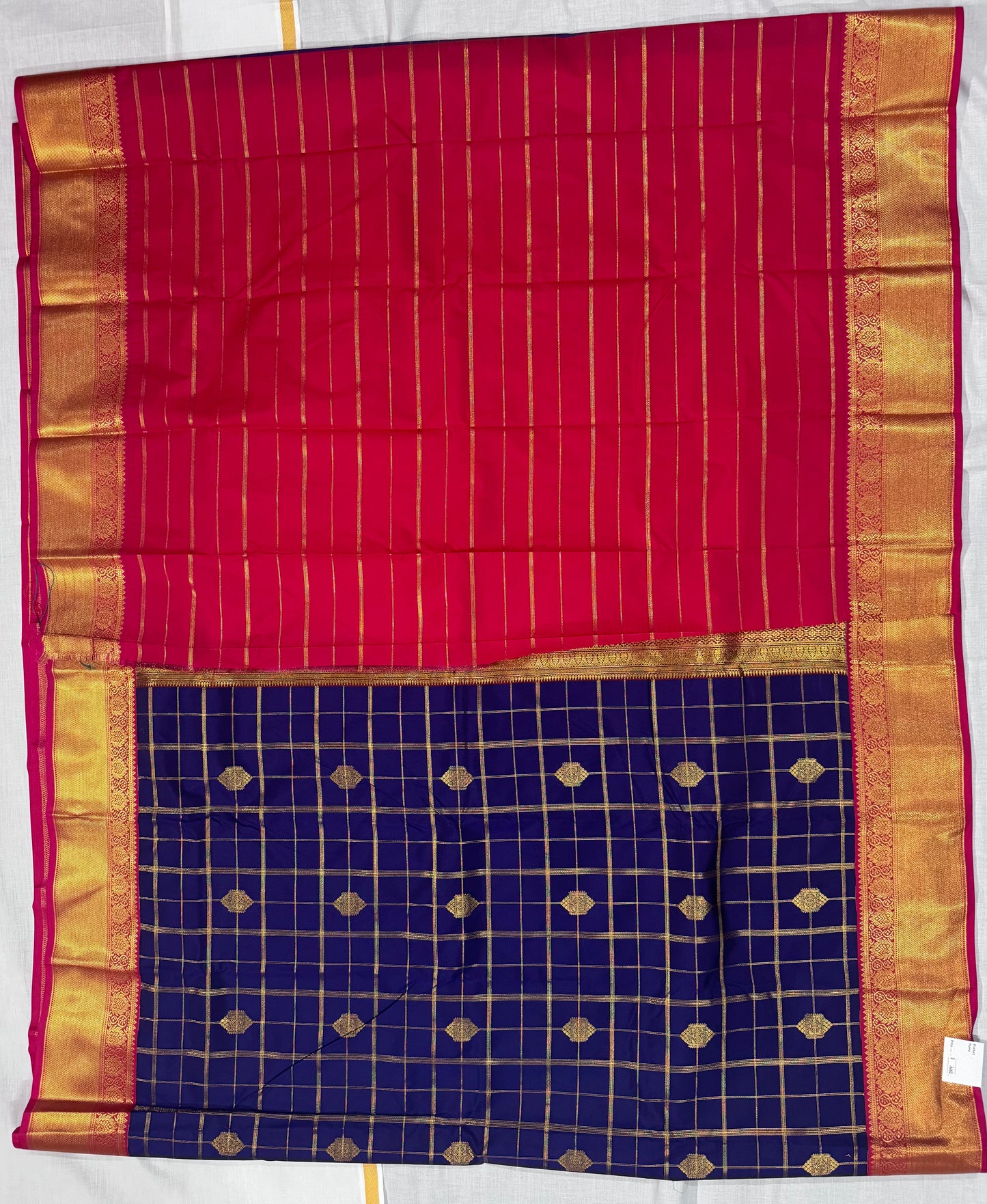 Semi kanchivaram silk saree dark blue and red