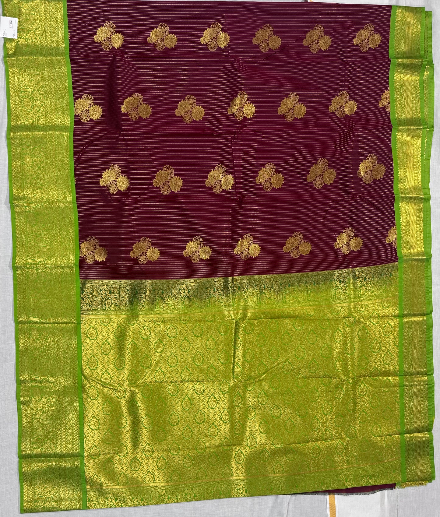 Semi kanchivaram silk saree dark maroon and green