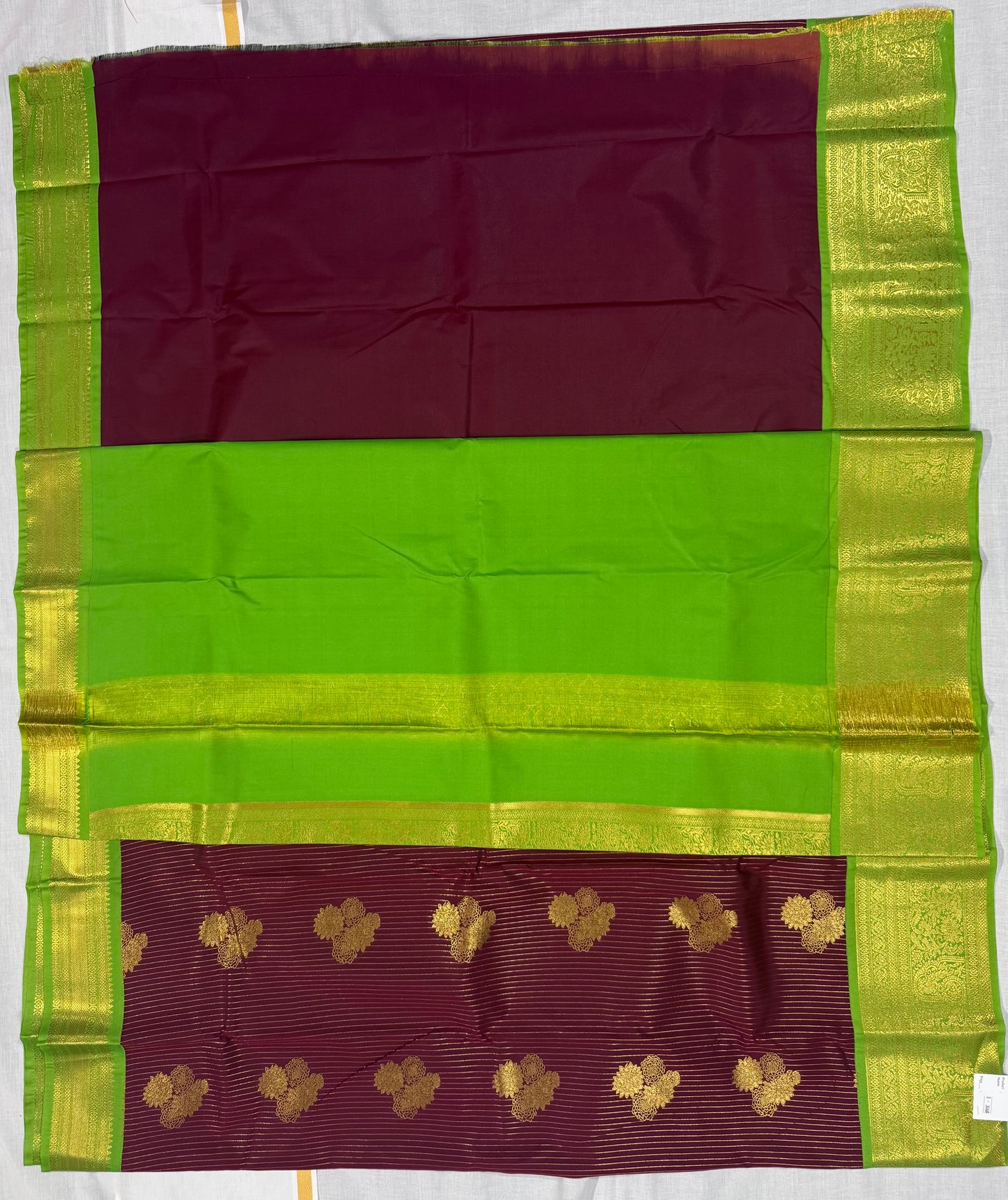 Semi kanchivaram silk saree dark maroon and green