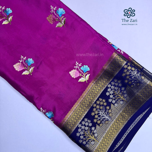 Pure Mysore Silk Saree in Embroidery Pattern 120GSM