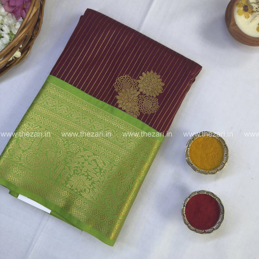 Semi kanchivaram silk saree dark maroon and green