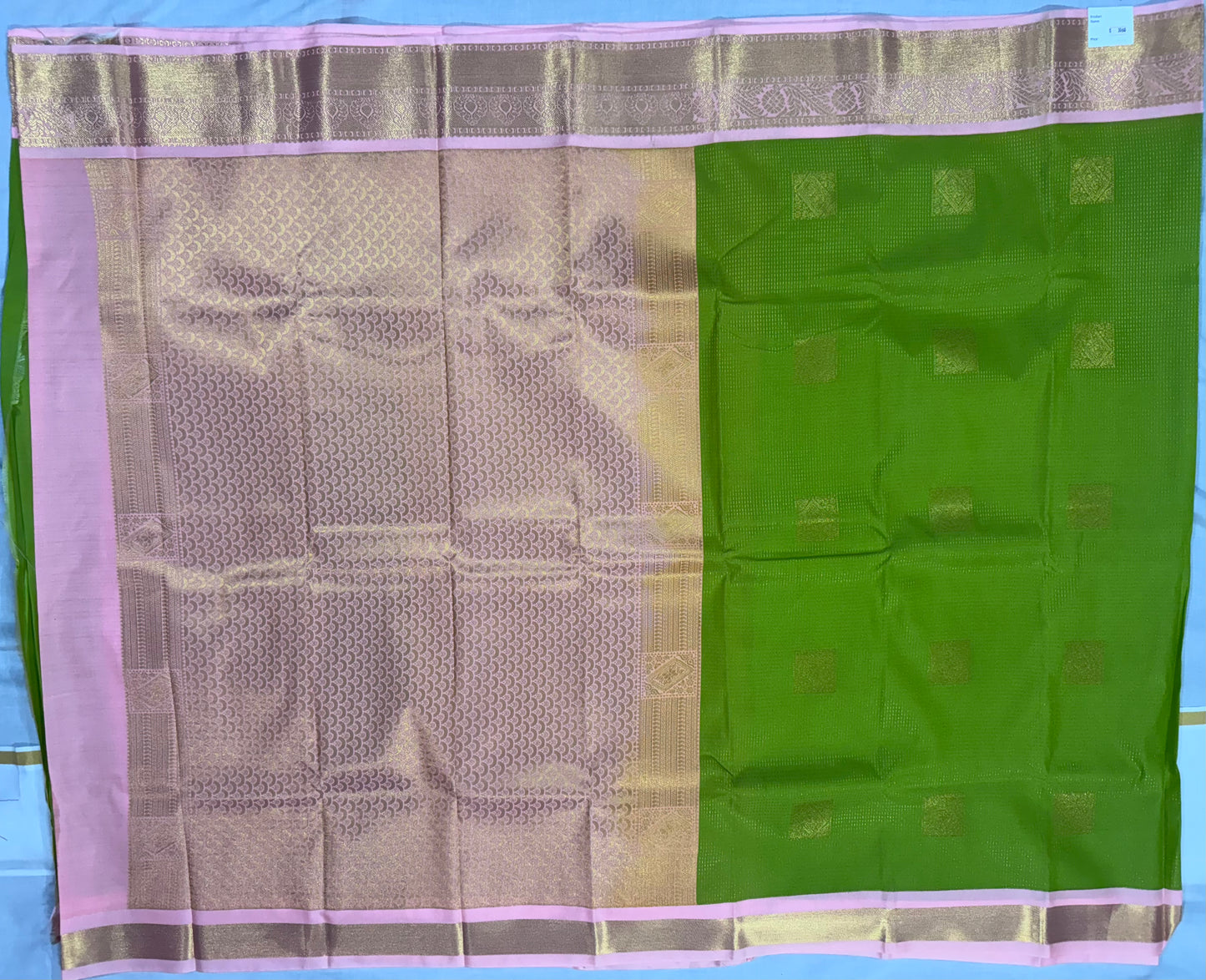Semi kanchivaram silk saree green and pastel pink