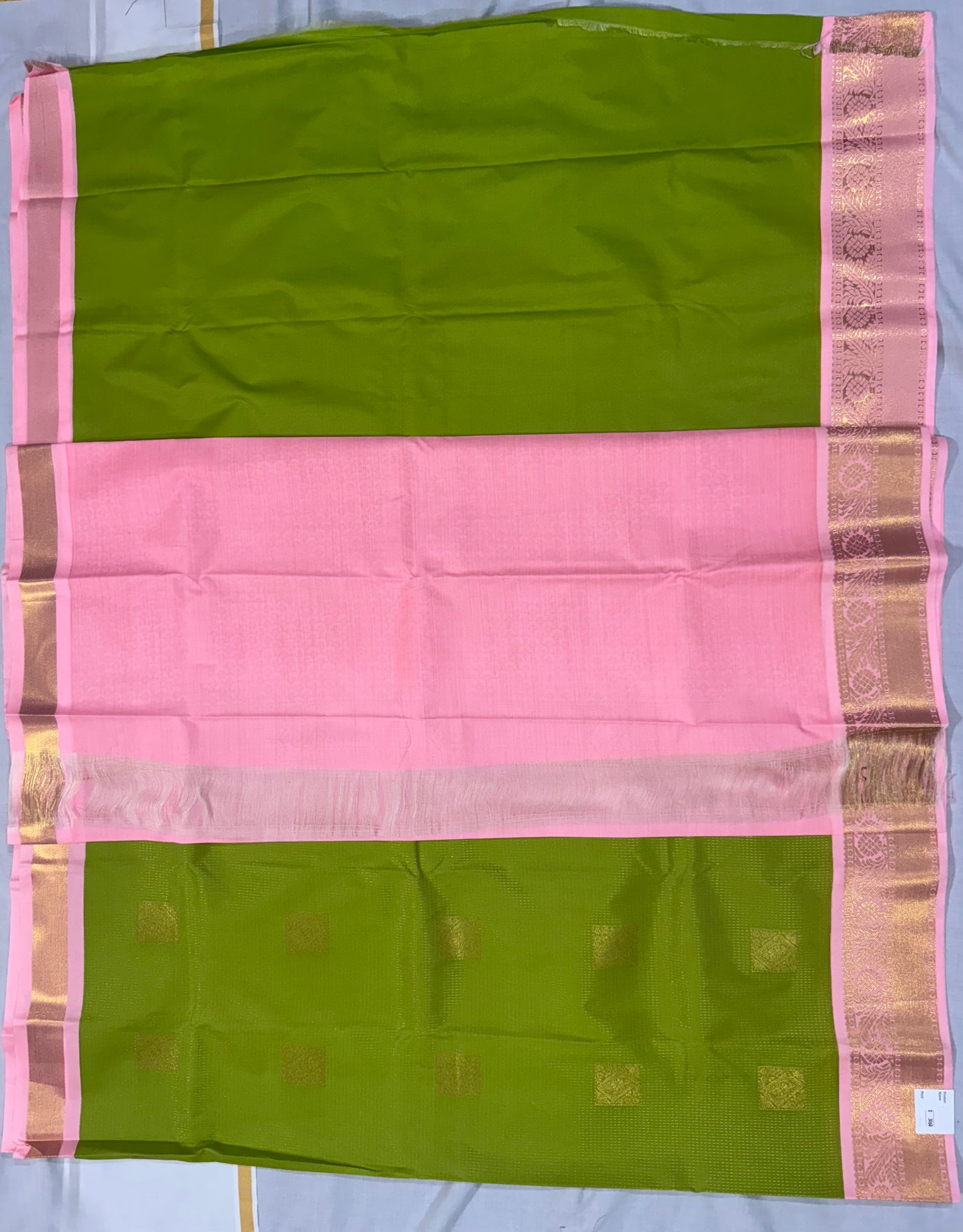Semi kanchivaram silk saree green and pastel pink