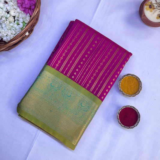 Semi kanchivaram silk saree rani pink and green