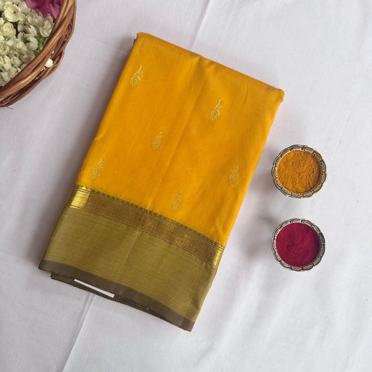 Kanchivaram  Soft silk yellow saree with small border
