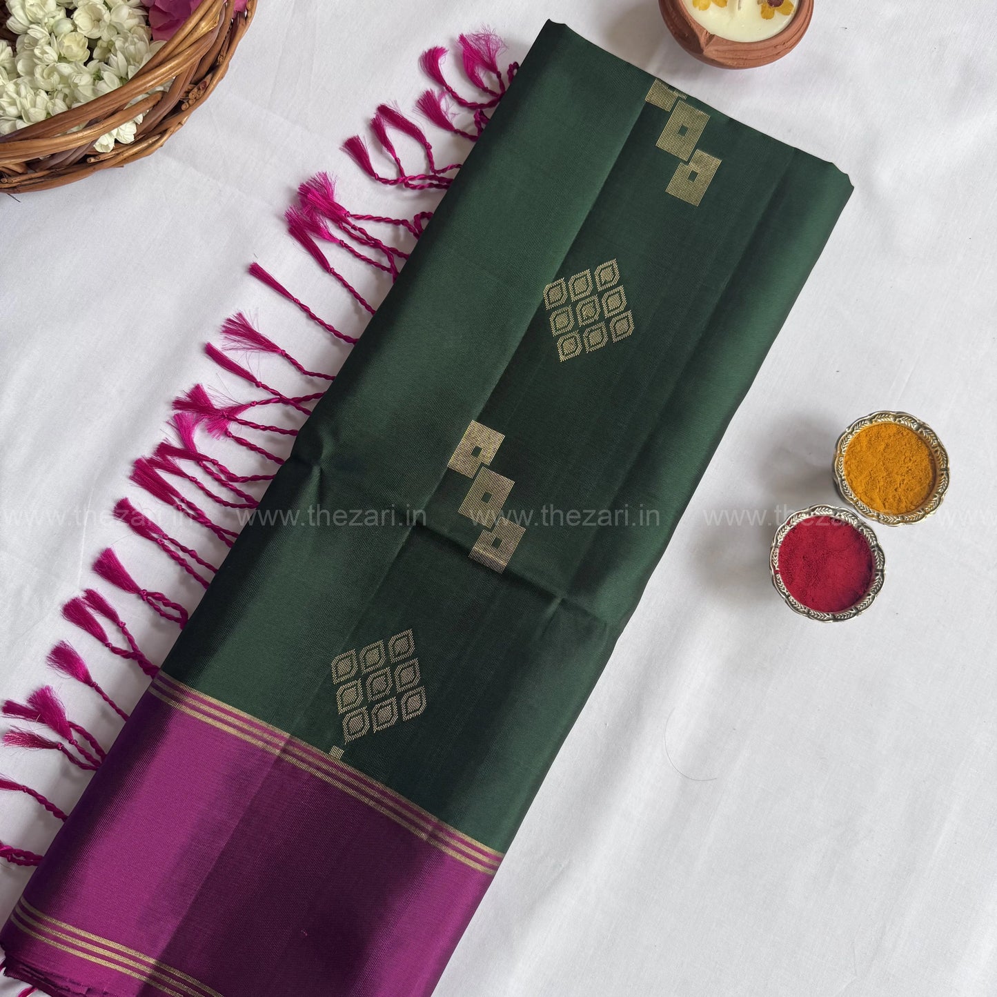 Kanchivaram soft silk green and pink color