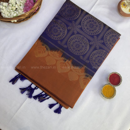 Kanchivaram  soft silk rustic orange and blue
