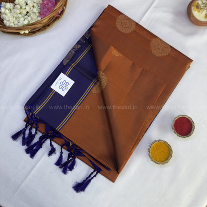 Kanchivaram  soft silk rustic orange and blue