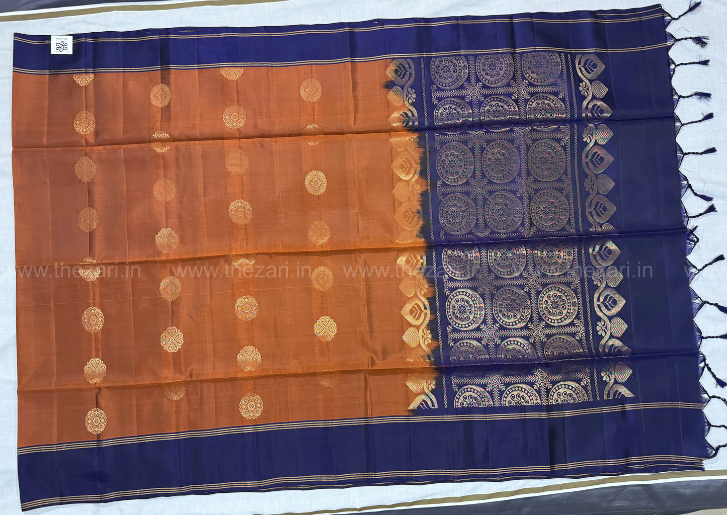Kanchivaram  soft silk rustic orange and blue
