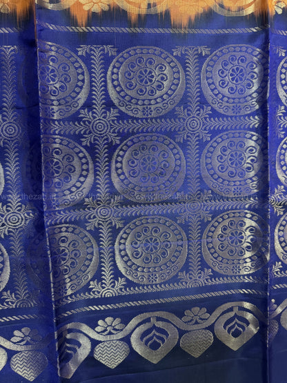 Kanchivaram  soft silk rustic orange and blue