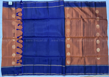 Kanchivaram  soft silk rustic orange and blue