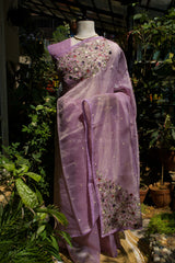 Lavendar Linen Tissue saree with Korean work