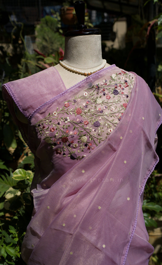 Lavendar Linen Tissue saree with Korean work