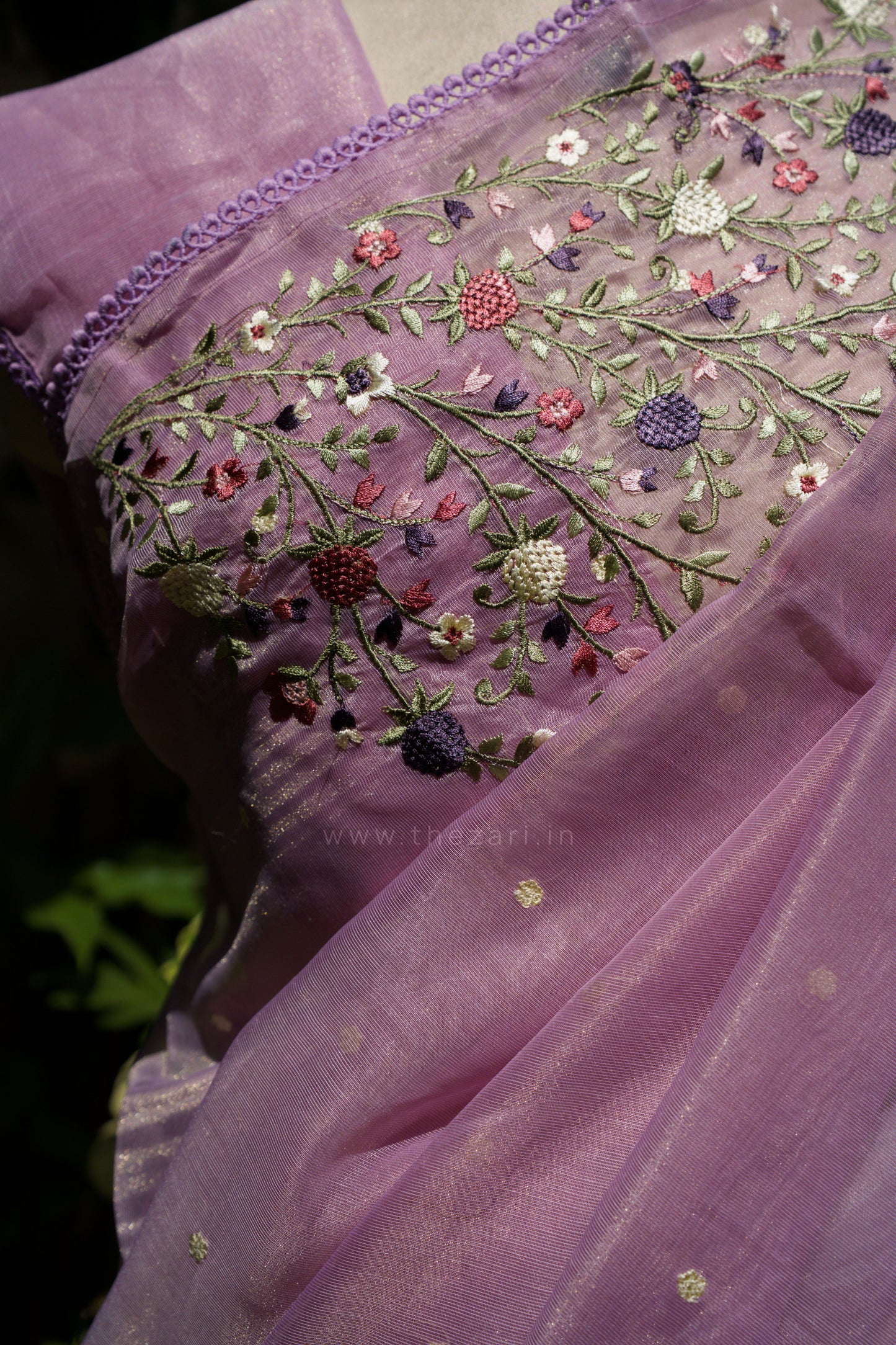 Lavendar Linen Tissue saree with Korean work