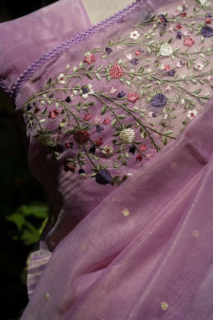 Lavendar Linen Tissue saree with Korean work
