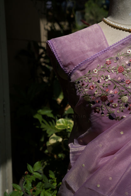 Lavendar Linen Tissue saree with Korean work