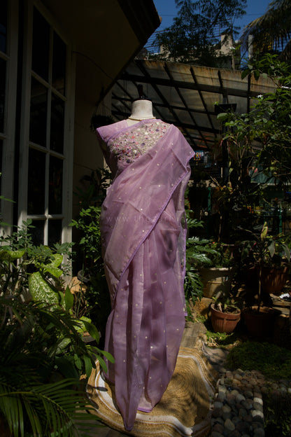 Lavendar Linen Tissue saree with Korean work