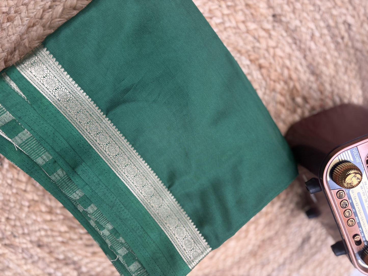 Bottle Green Tape Border Crepe Saree