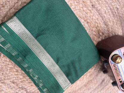 Bottle Green Tape Border Crepe Saree