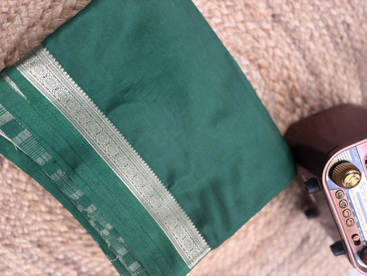 Bottle Green Tape Border Crepe Saree