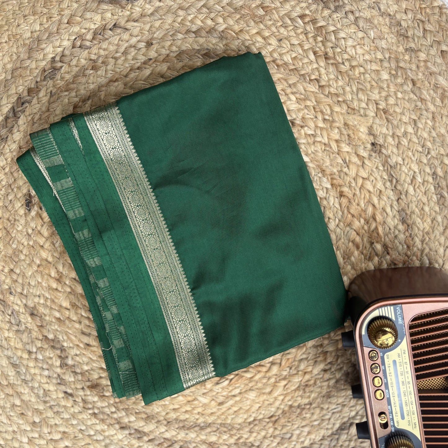 Bottle Green Tape Border Crepe Saree