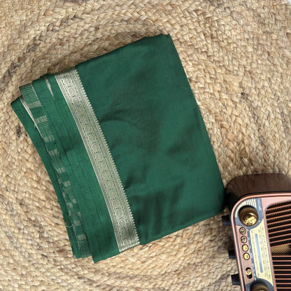 Bottle Green Tape Border Crepe Saree