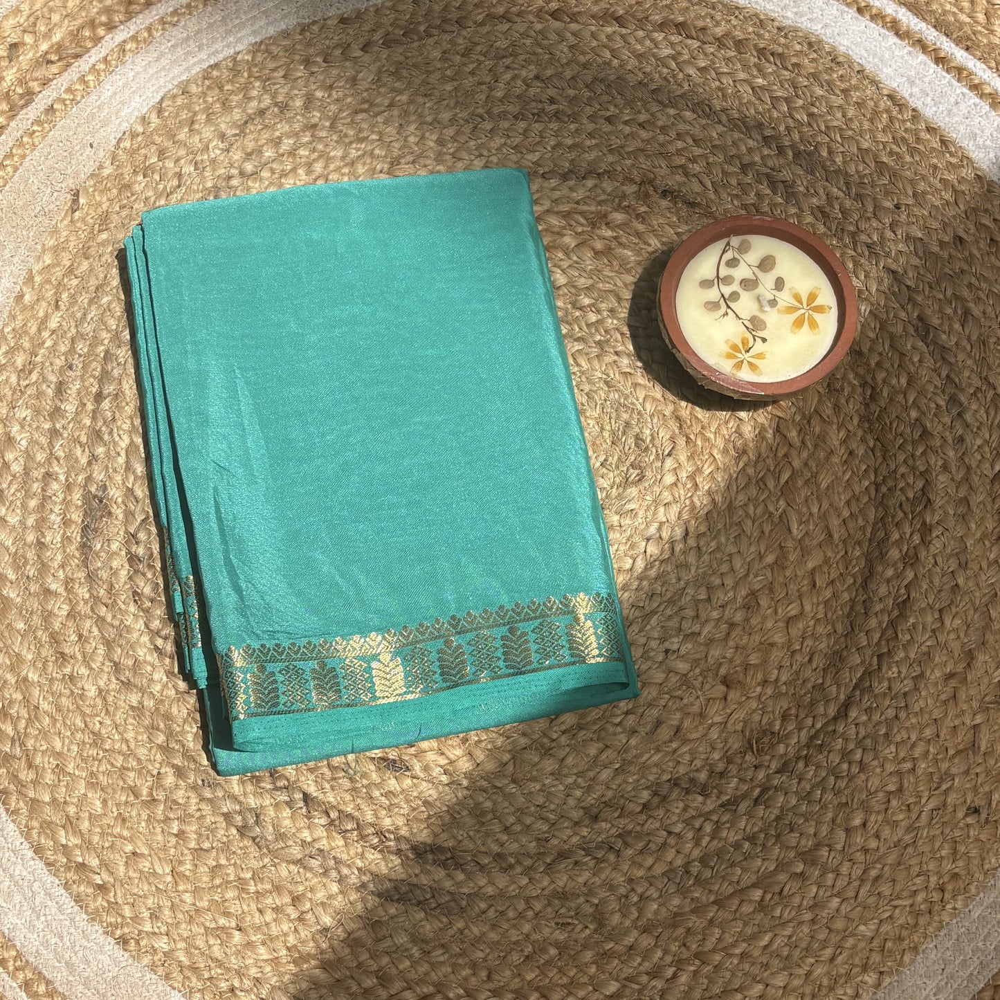 Sky Blue Tape Border Crepe Saree