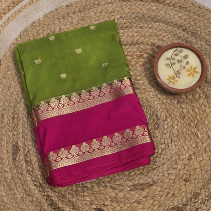 Green Semi Crepe Silk With Buttas And Contrast Border