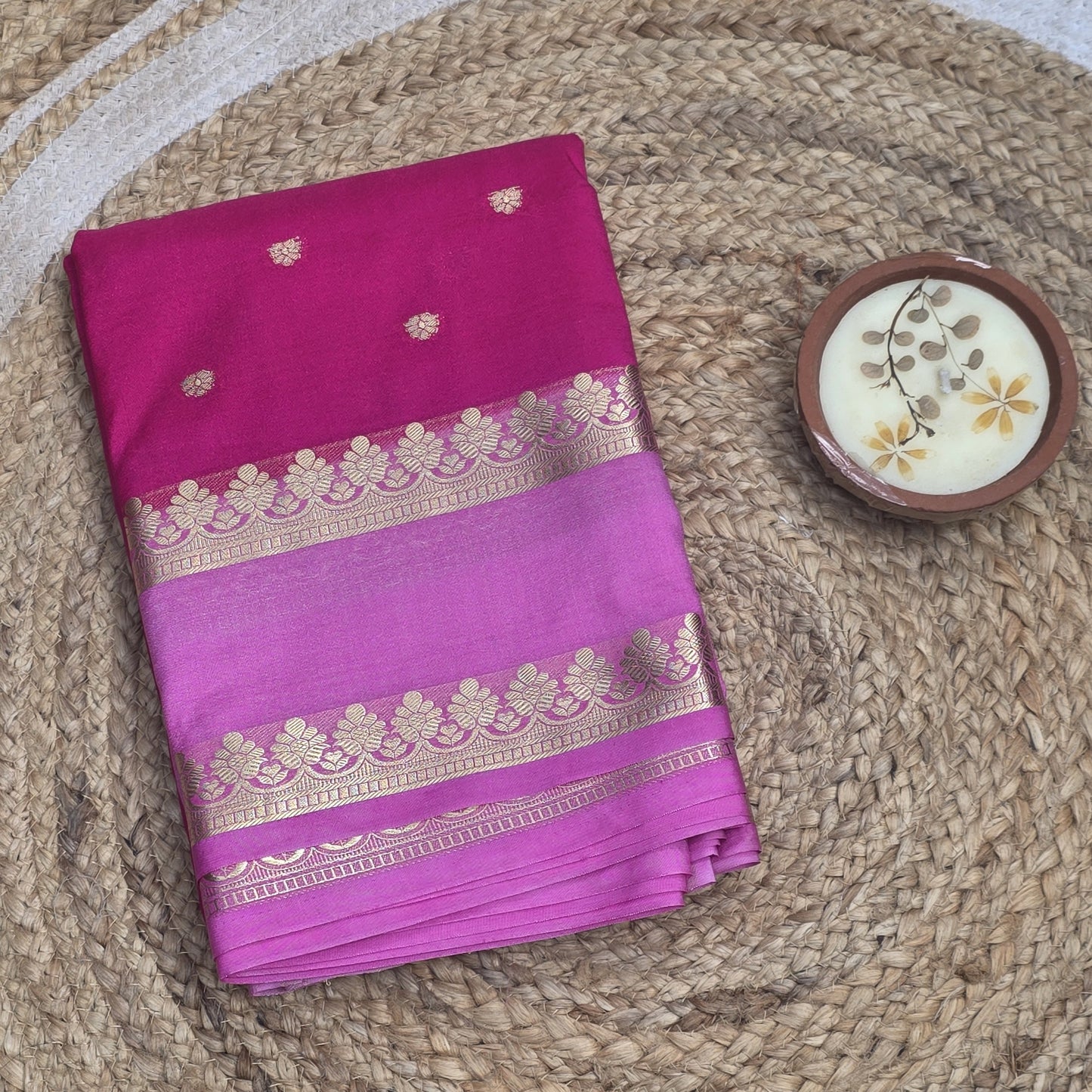 Pink Semi Crepe Silk With Buttas And Contrast Border