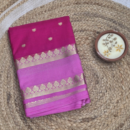 Pink Semi Crepe Silk With Buttas And Contrast Border
