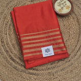 Orange Semi Crepe Silk Four Line Border