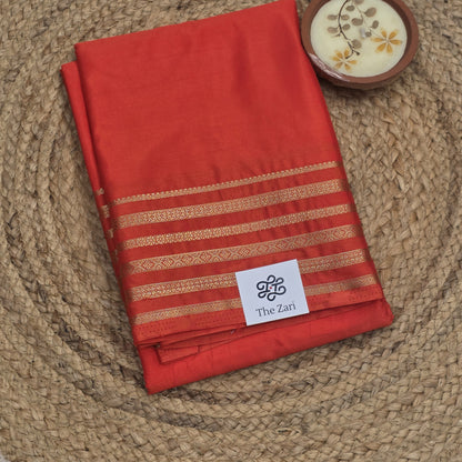Orange Semi Crepe Silk Four Line Border