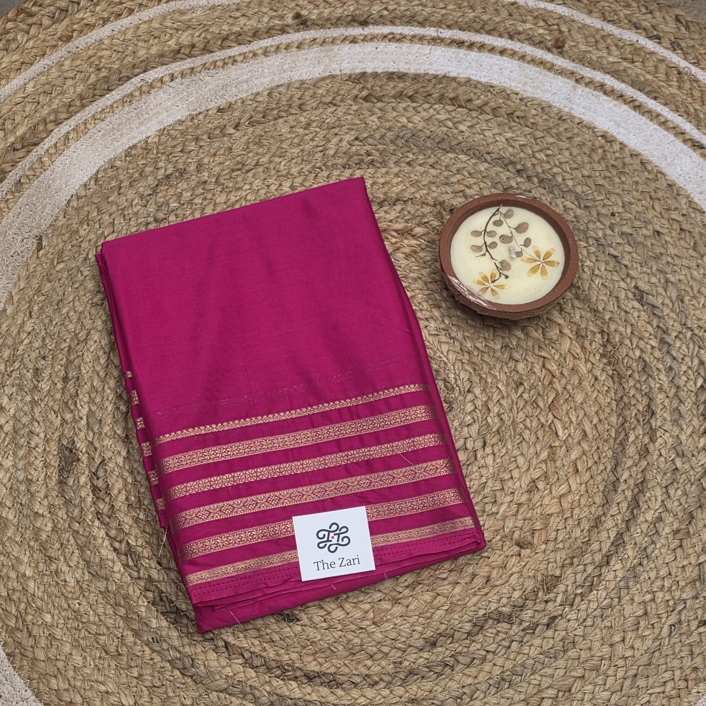 Pink Semi Crepe Silk Four Line Border
