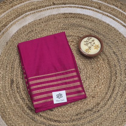 Pink Semi Crepe Silk Four Line Border