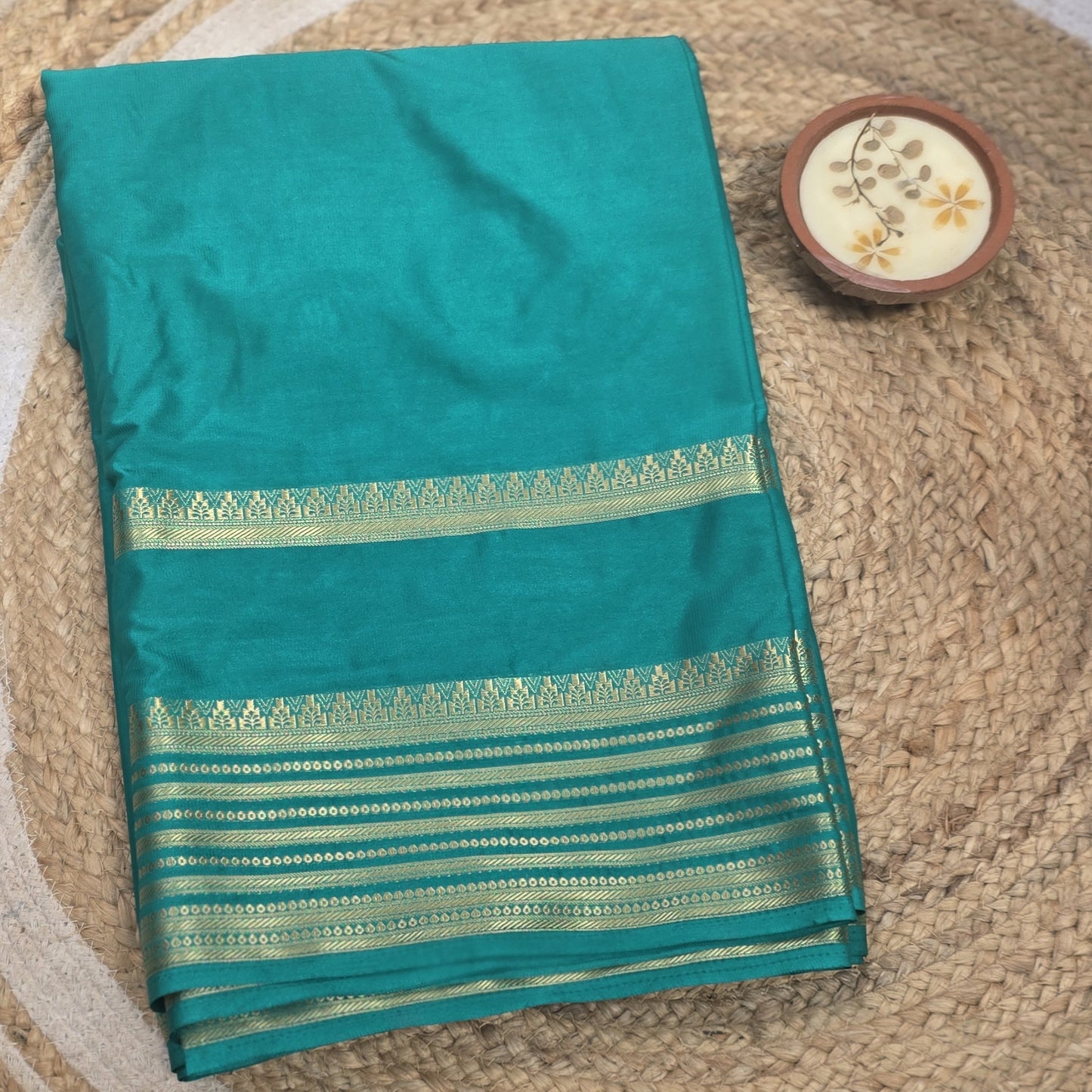 Green Semi Crepe Silk Four Line Border