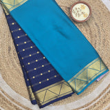Blue Semi Crepe Silk Half And Half Pattern