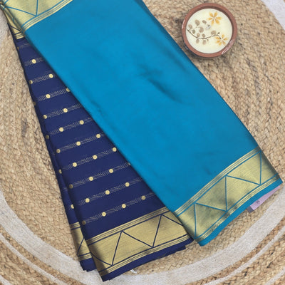 Blue Semi Crepe Silk Half And Half Pattern