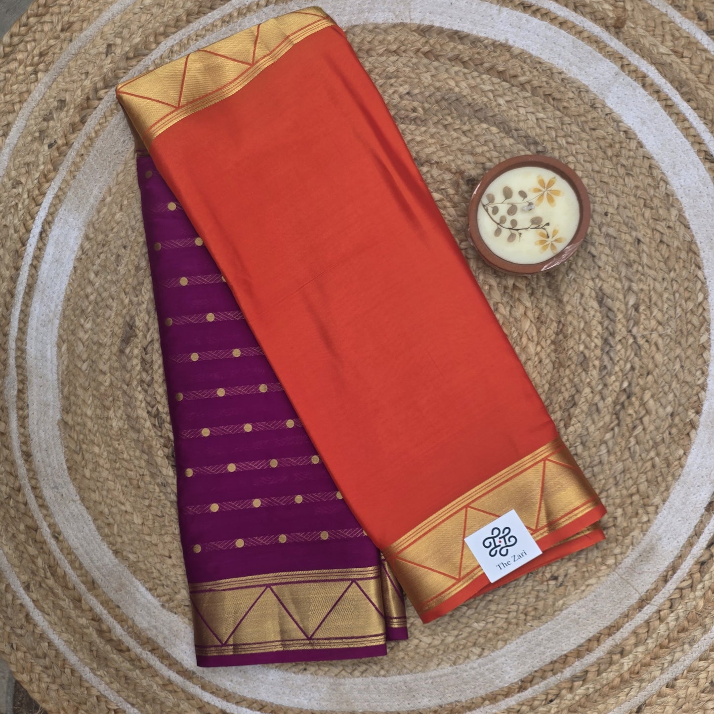 Orange And Purple Semi Crepe Silk Half And Half Pattern