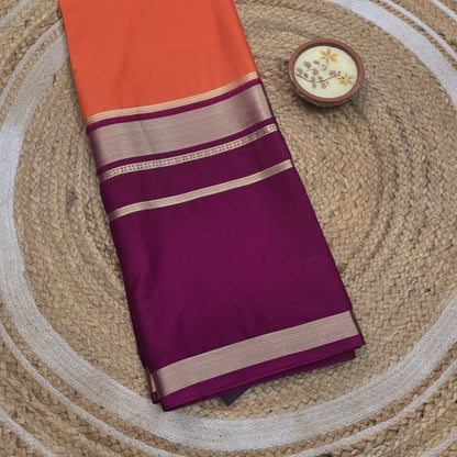 Semi Crepe Silk With Orange And Purple Double Border
