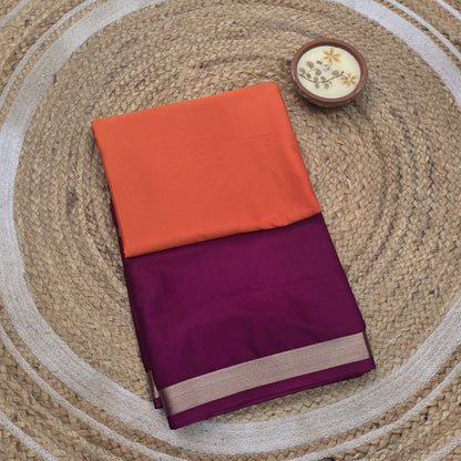 Semi Crepe Silk With Orange And Purple Double Border