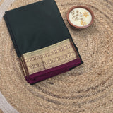 Green With Maroon Border Semi Crepe Silk