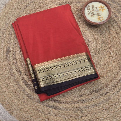 Orange With Brown Border Semi Crepe Silk