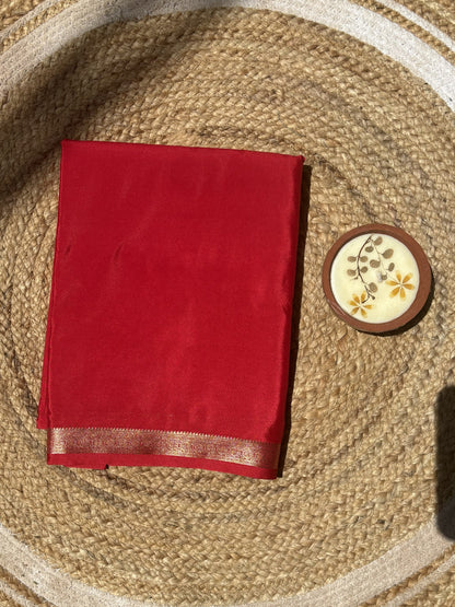 Red Mysore Silk Crepe Saree